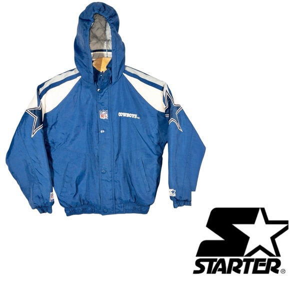Vtg Starter Pro Line Dallas Cowboys Hooded Puffer Jacket Mens XL‎ NFL Football